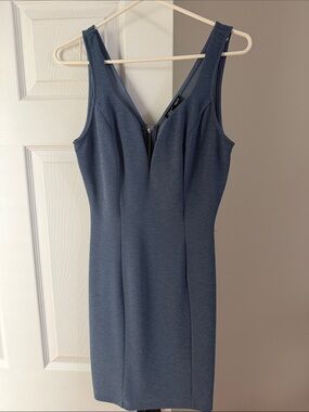 Fashion Nova Slate Blue V-Neck Midi Sheath Dress